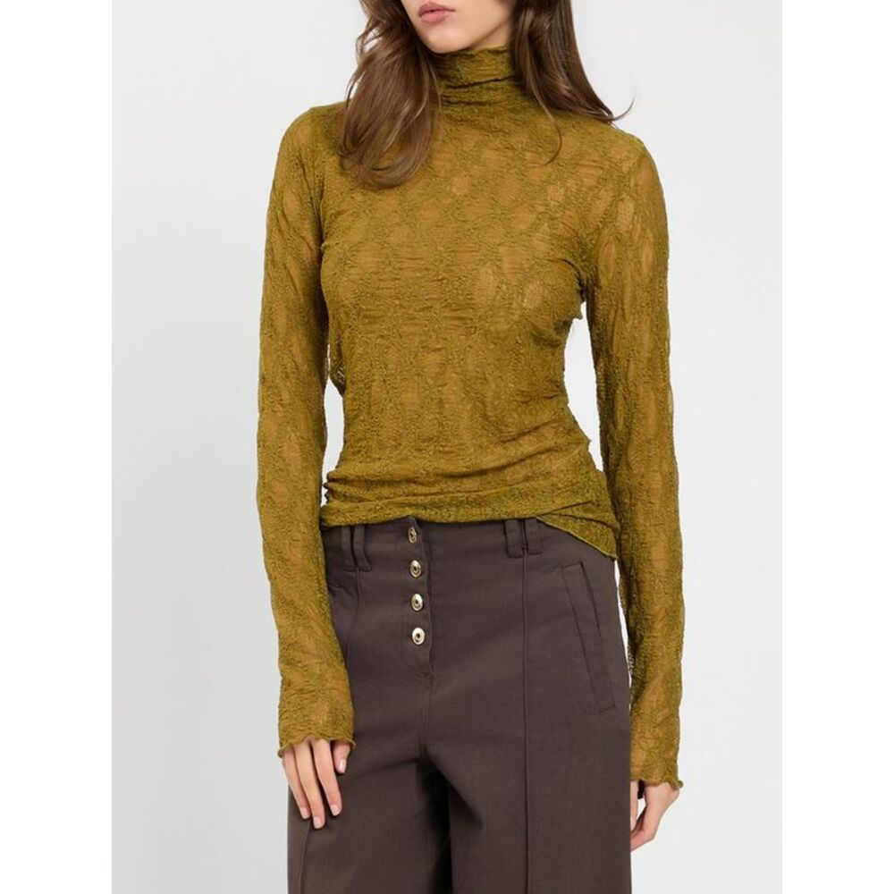 Twinset U&B Women Twinset U&B Slim Fit Nylon Turtleneck Top With Lace Inserts